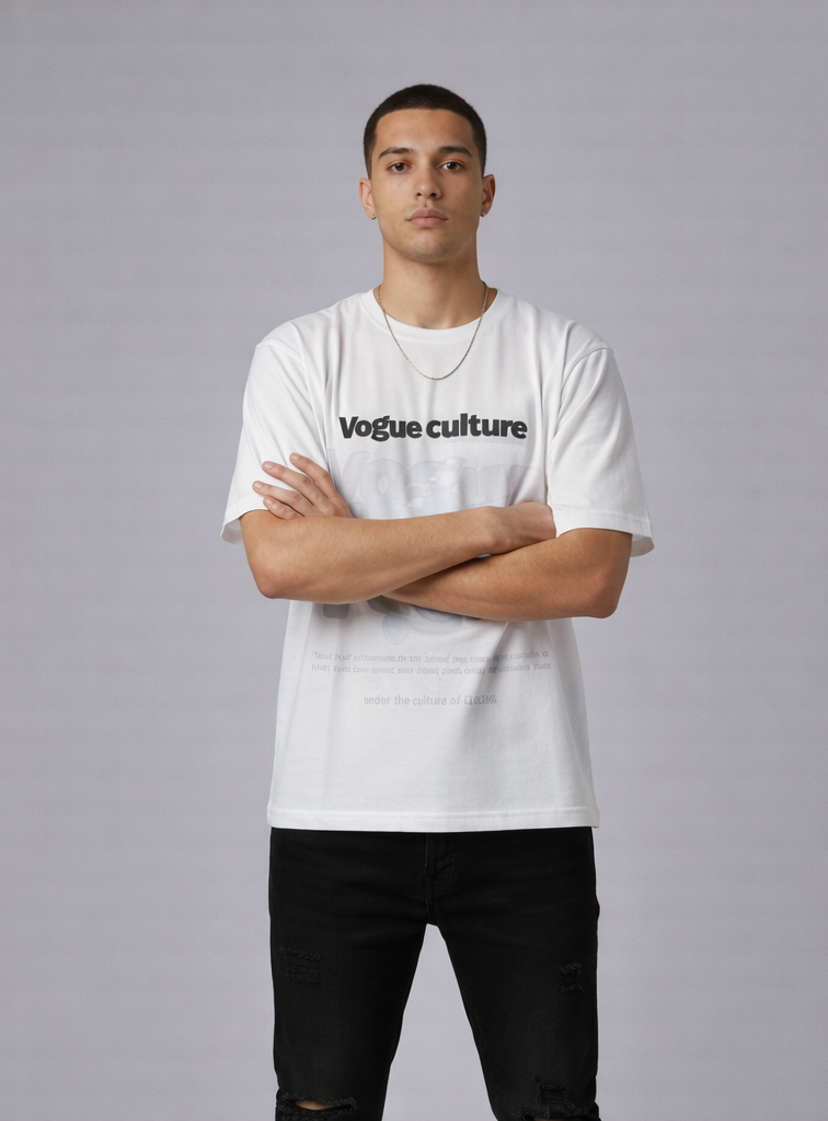 Men’s Premium White Oversized T-Shirt with “Vogue Culture” Streetwear
