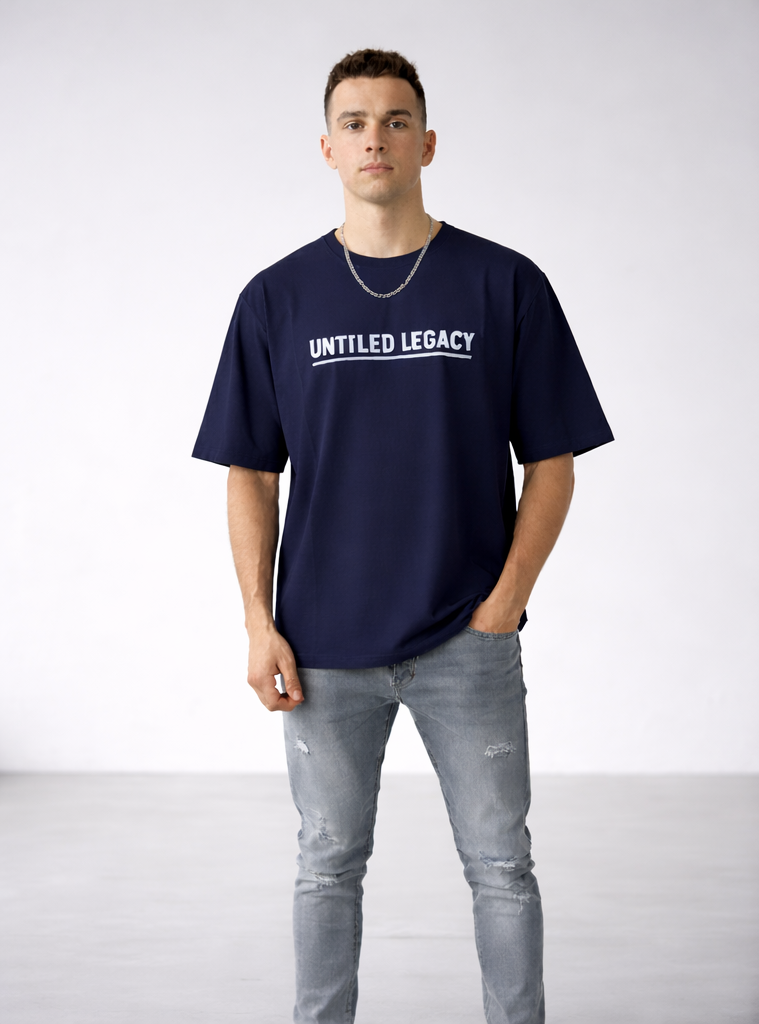 Men’s Navy Blue “Untitled Legacy” Spider Graphic Oversized T-Shirt