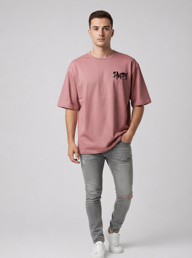 Men's Dusty Pink Oversized Relaxed Fit Graphic T-Shirt with "Chillax"