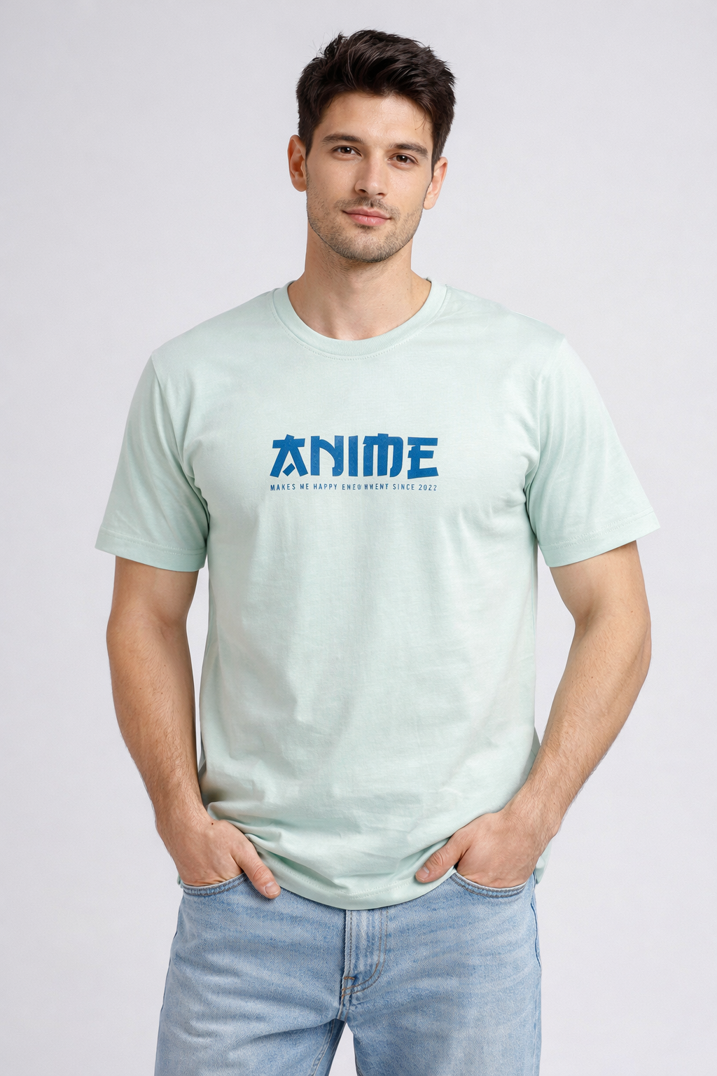 Men’s Mint Green Anime Graphic Printed T-Shirt
