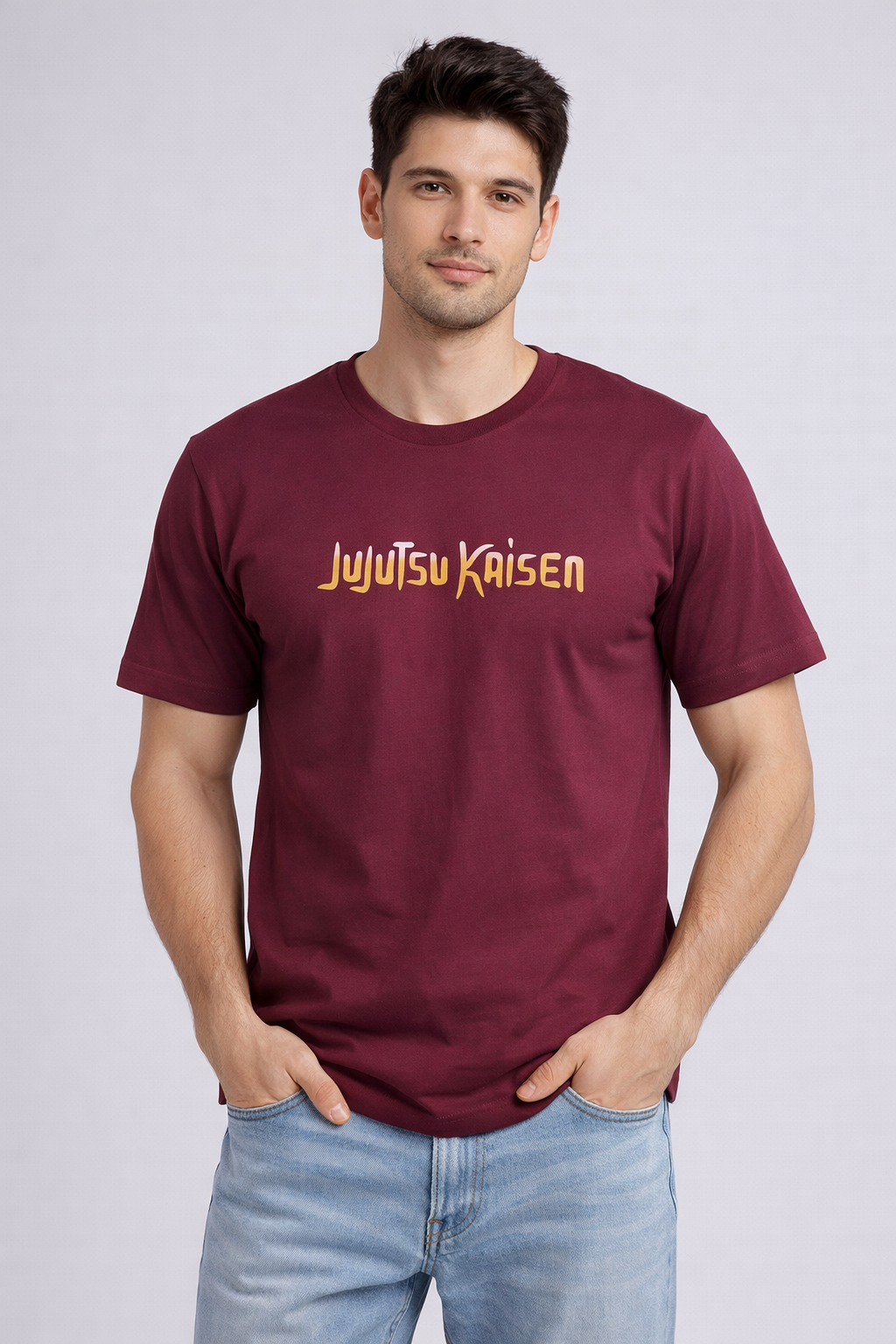 Men’s Maroon Jujutsu Kaisen Anime Graphic Printed T-Shirt