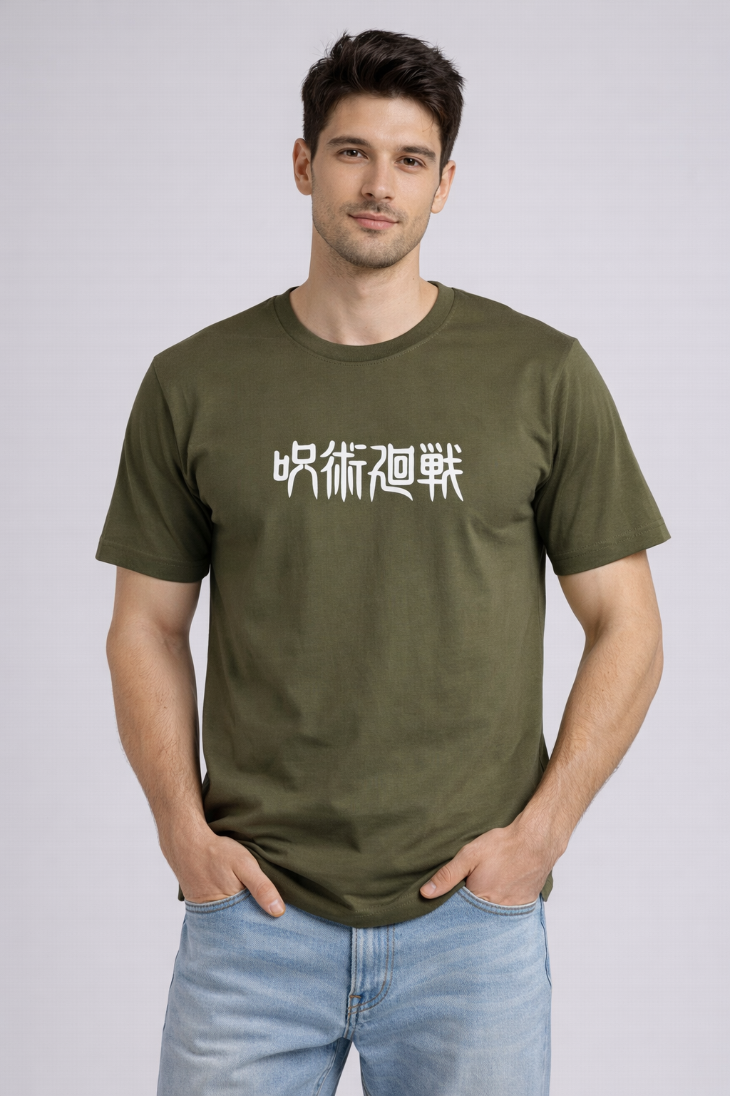Men’s Olive Green Jujutsu Kaisen Anime Graphic Printed T-Shirt