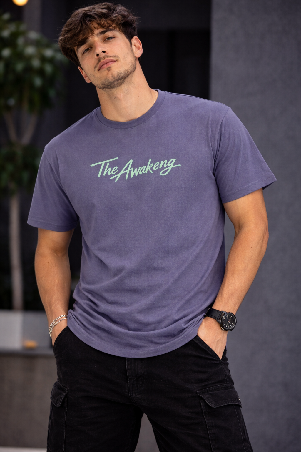 Men’s Purple “The Awakening” Graphic Printed Oversized T-Shirt