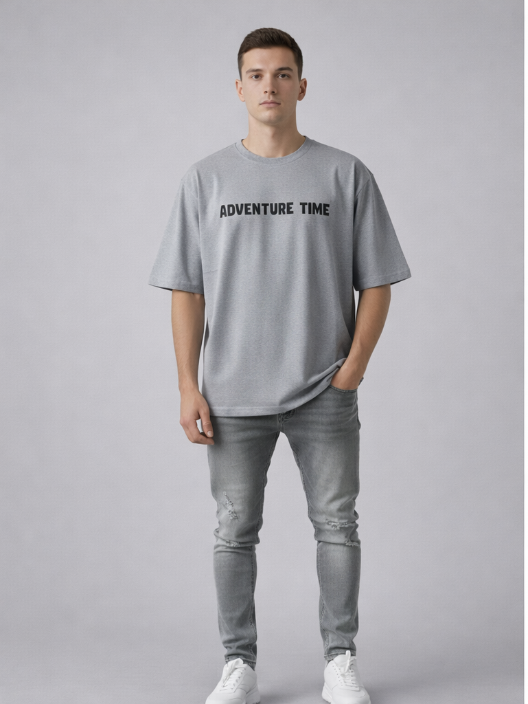 Men’s Grey Oversized T-Shirt with “Power Crusher” Monster Truck Back G