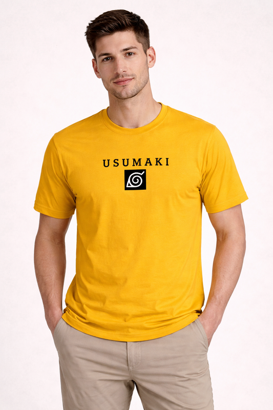 Men’s Yellow Naruto Uzumaki Anime Graphic Printed T-Shirt