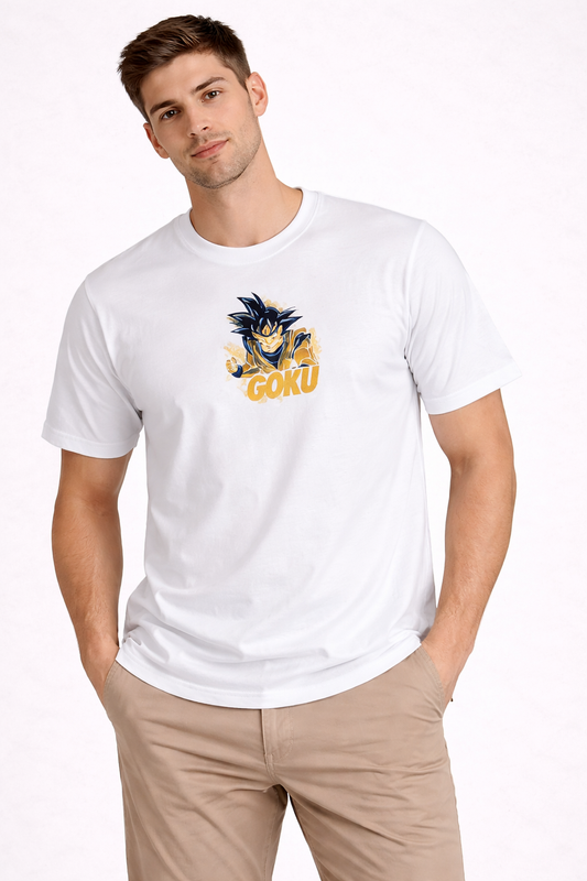 Men’s White Goku Anime Graphic Printed T-Shirt