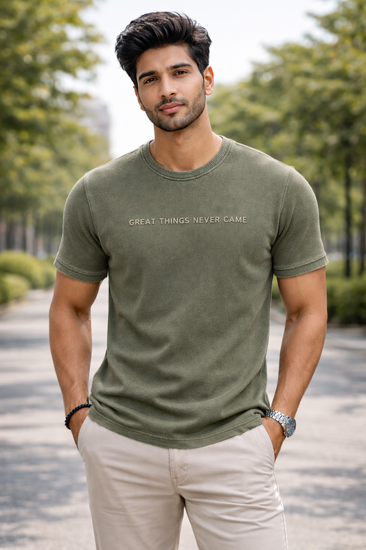 Men’s Olive Green Minimal Typography T-Shirt