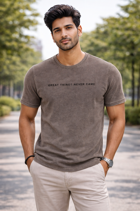 Men’s Coffee Brown Minimal Typography T-Shirt