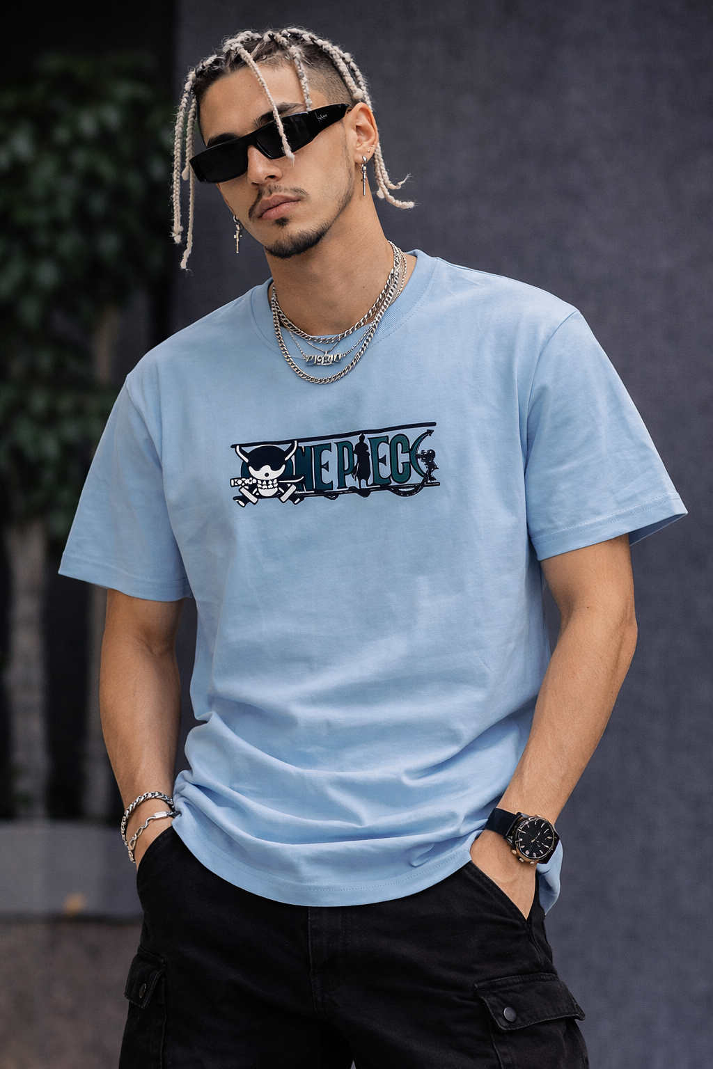 Men’s Sky Blue Roronoa Zoro Anime Graphic T-Shirt