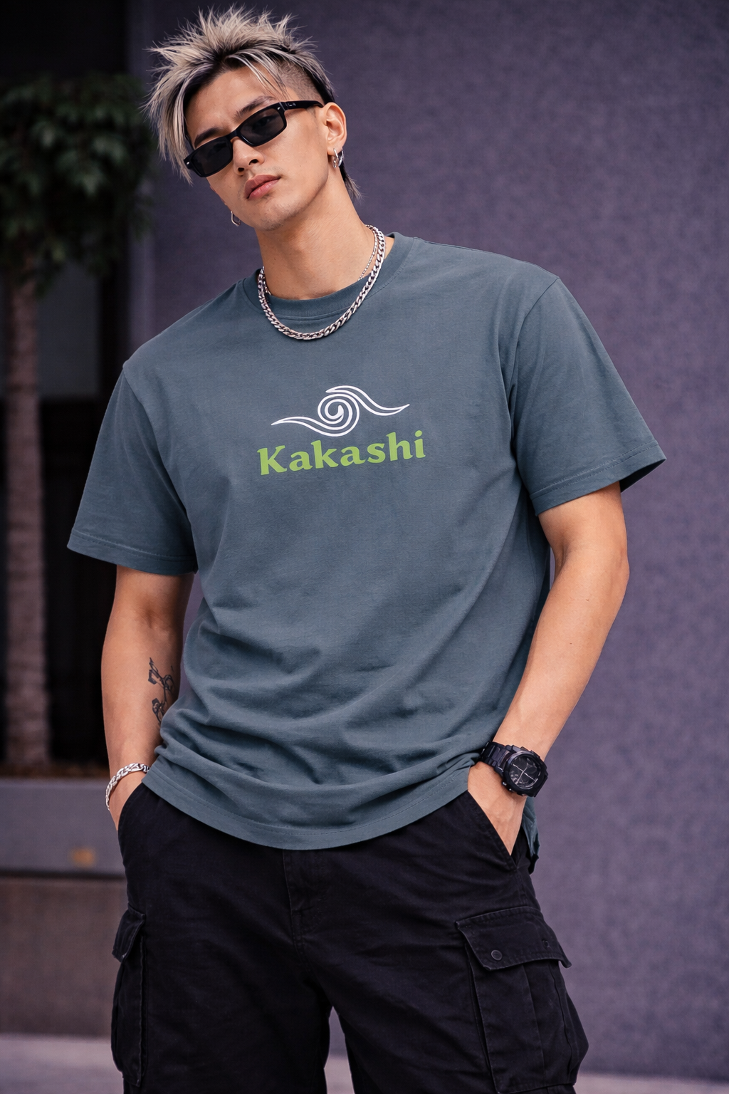 Men’s Steel Grey Kakashi Hatake Anime Graphic T-Shirt