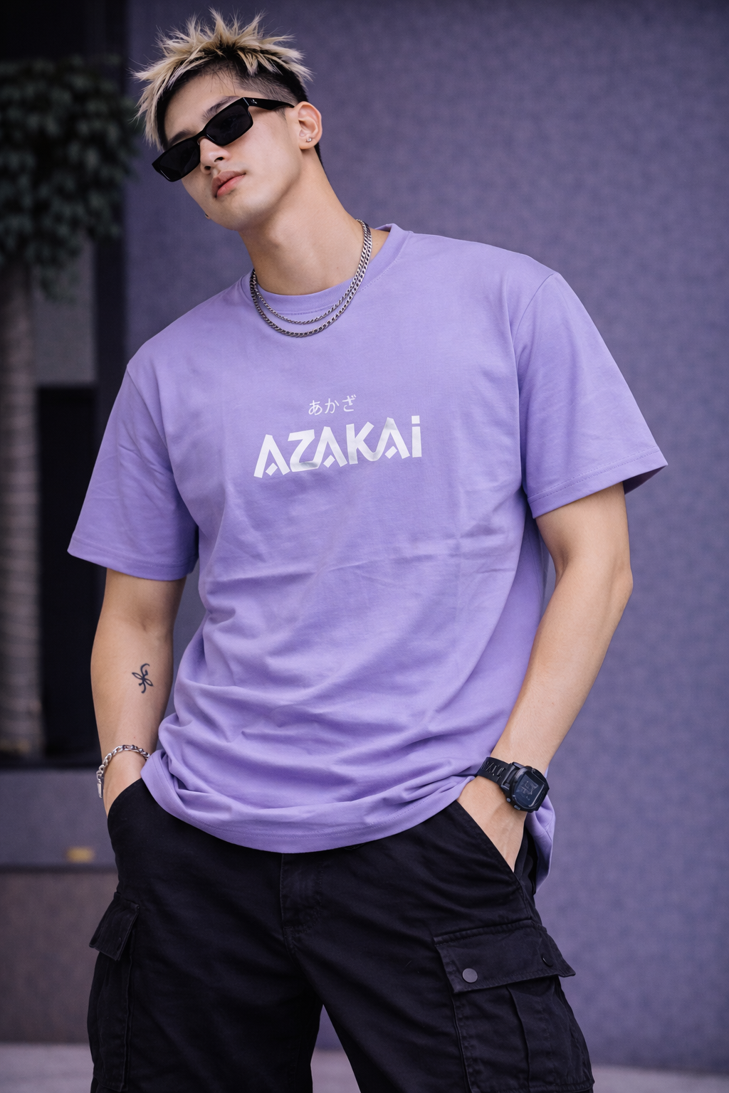 Men’s Lavender Azakai Anime Graphic T-Shirt