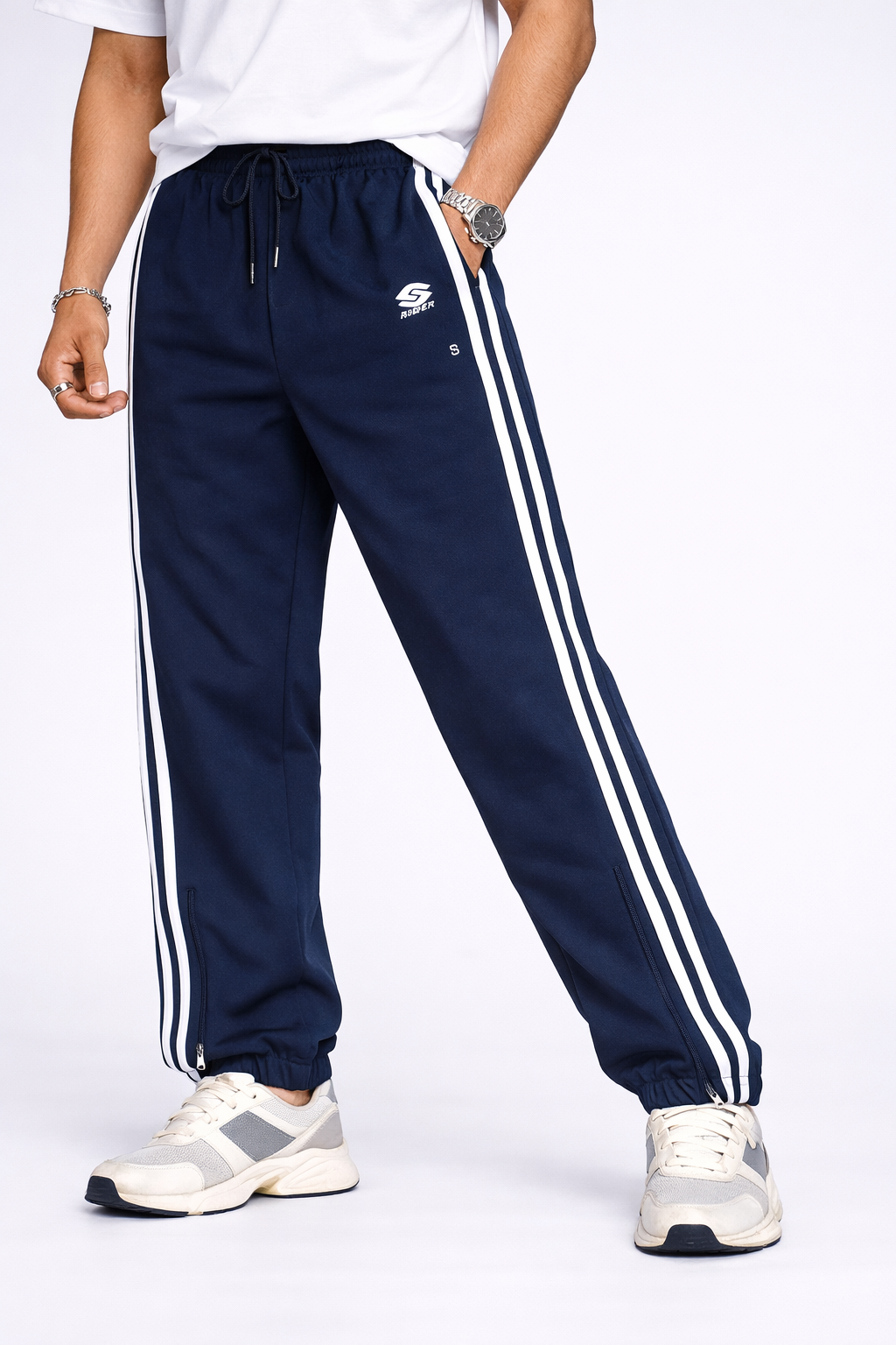 Men’s Navy Blue Striped Sports Track Pants