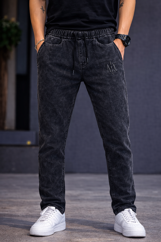 Men’s Black Washed Denim Jogger Jeans