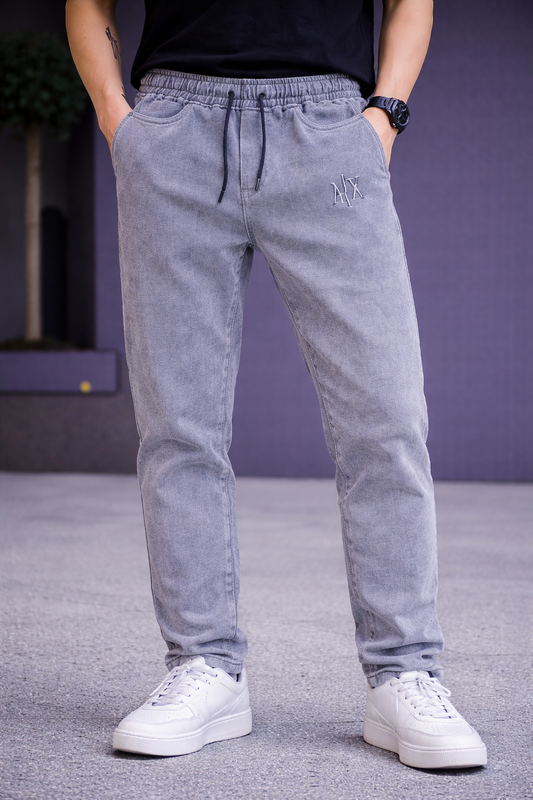 Men’s Light Grey Washed Denim Jogger Jeans