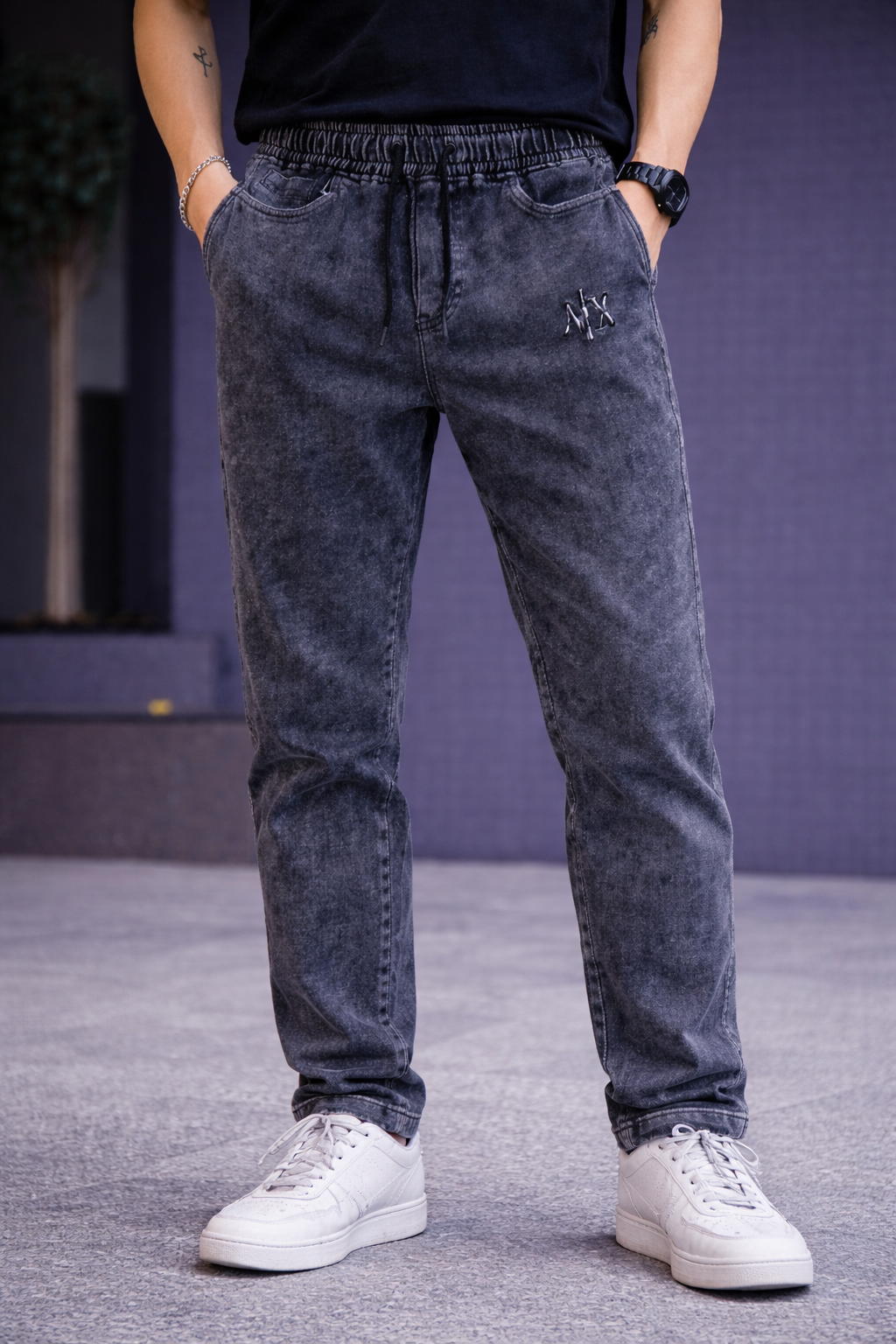 Men’s Dark Grey Washed Denim Jogger Jeans