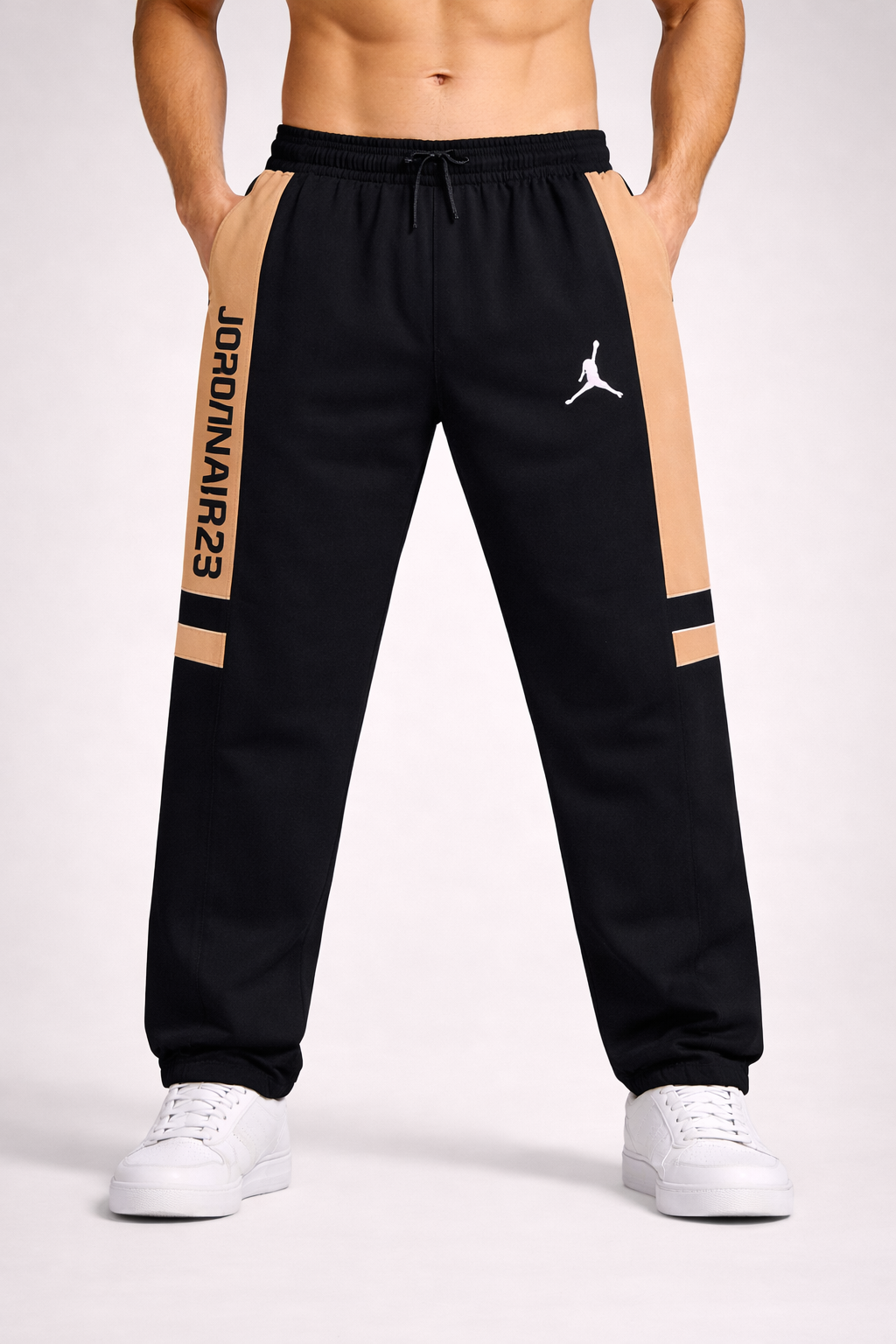 Men’s Black & Beige JORDANAIR23 Printed Slim Fit Track Pants