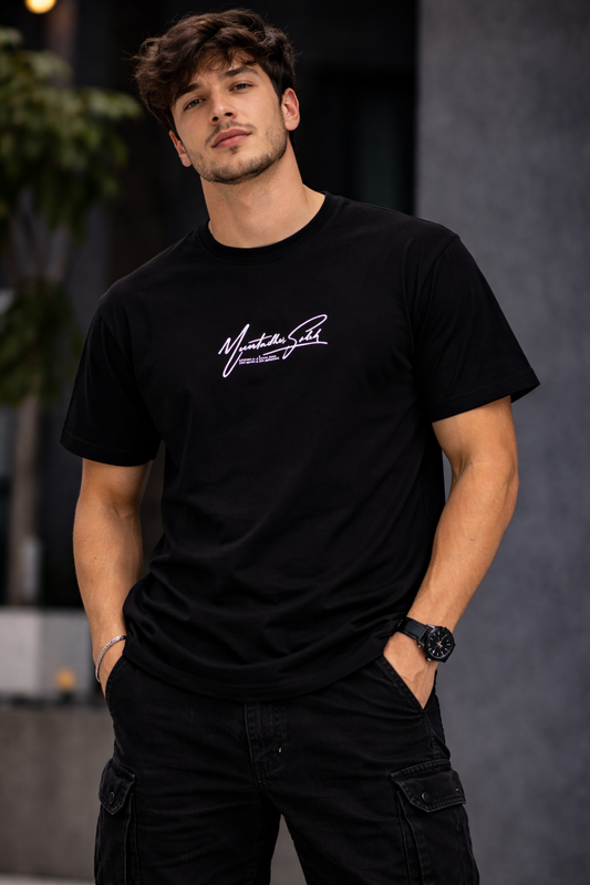 Men’s Black Signature Graphic Printed Oversized T-Shirt