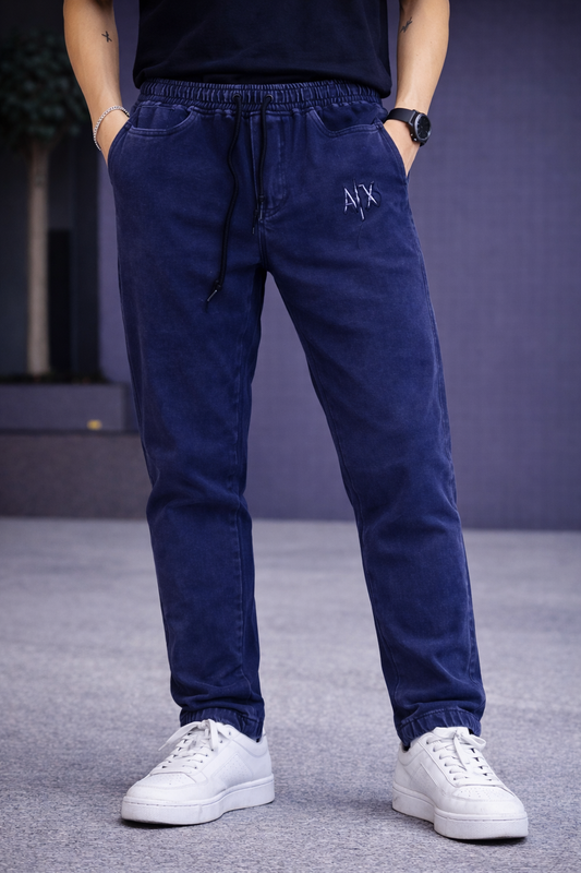 Men’s Navy Blue Washed Denim Jogger Jeans
