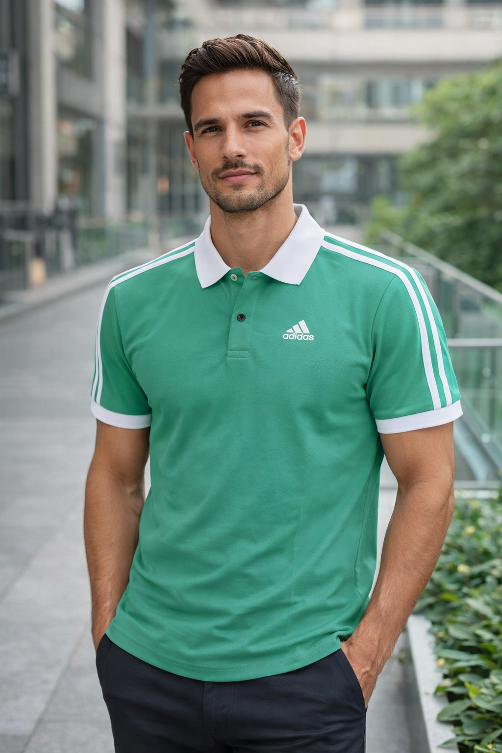 Men’s Premium Polo T-Shirt with Contrast Collar & Shoulder Stripes