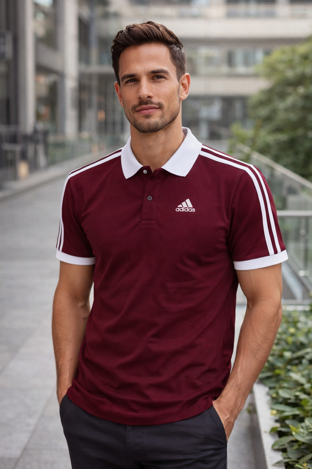 Men’s Premium Polo T-Shirt with Contrast Collar & Shoulder Stripes