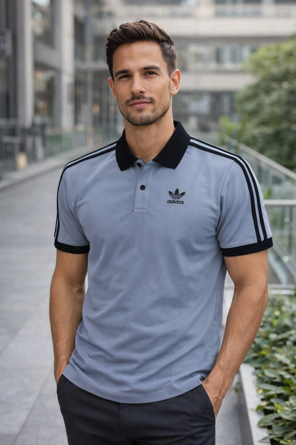Men’s Premium Polo T-Shirt with Contrast Collar & Shoulder Stripes