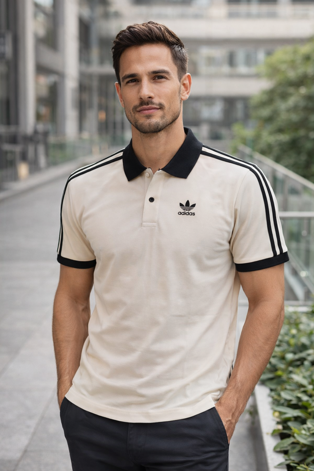 Men’s Premium Polo T-Shirt with Contrast Collar & Shoulder Stripes