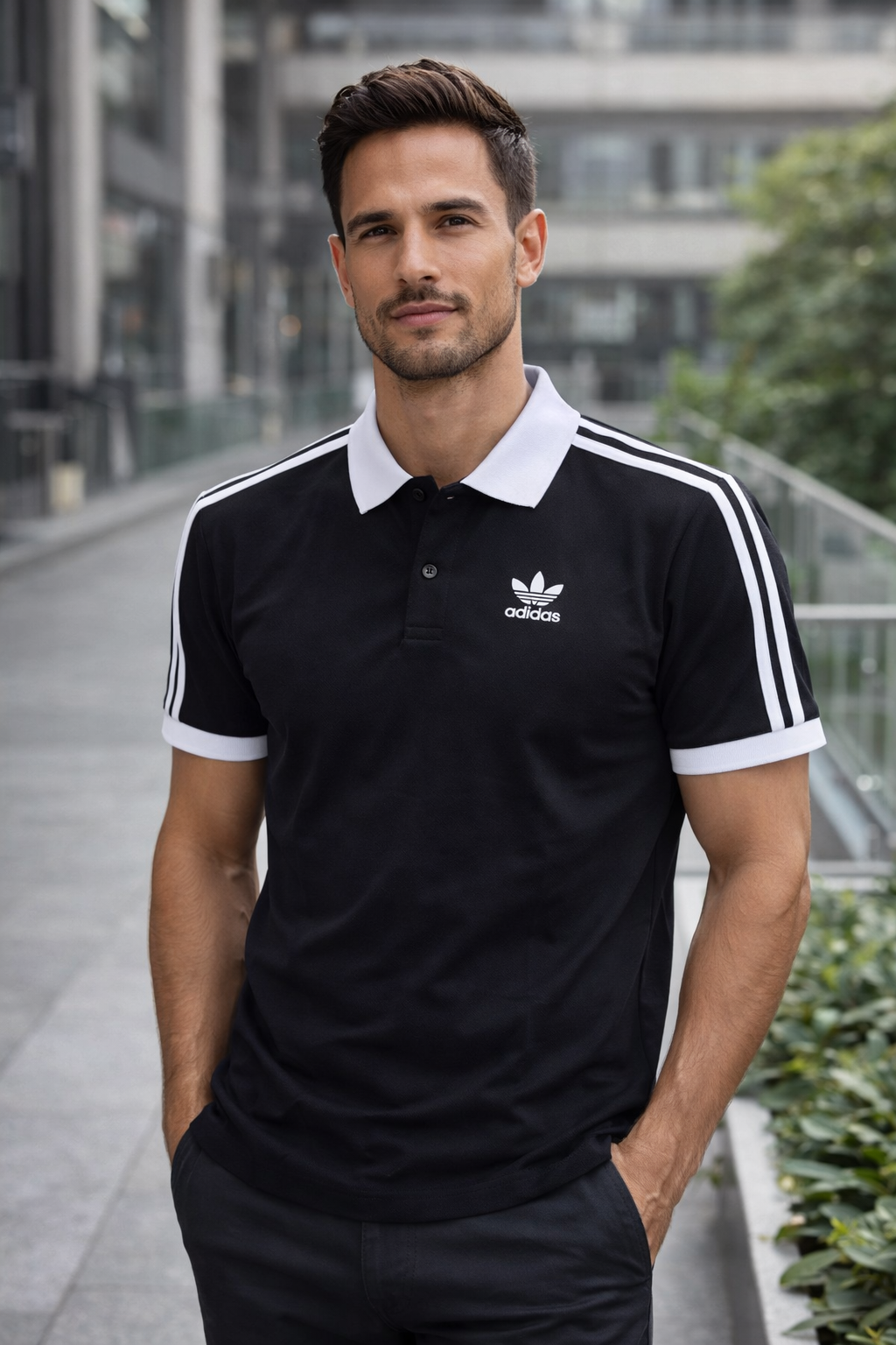 Men’s Premium Polo T-Shirt with Contrast Collar & Shoulder Stripes